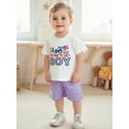 thumbnail image 4 of Qmyliery Toddler Baby Boy 4th of July Outfit Embroidery Crew Neck Short Sleeve T-Shirt and Plaid Shorts 2 Pcs Set 6 12 18 24 Months 3 Years, 4 of 9