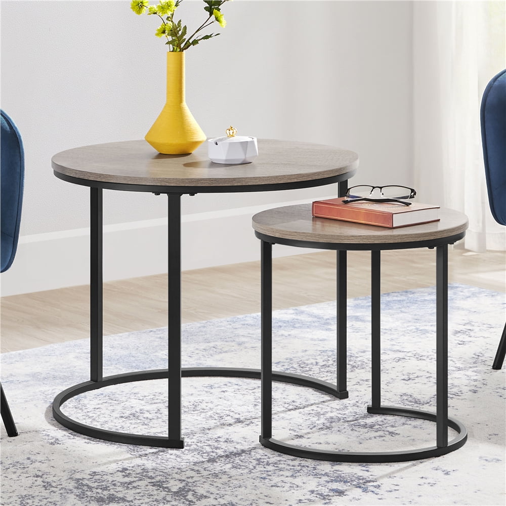 Alden Design Rustic Nesting Coffee Table Set with Round Wooden Tabletop for Livingroom, Gray