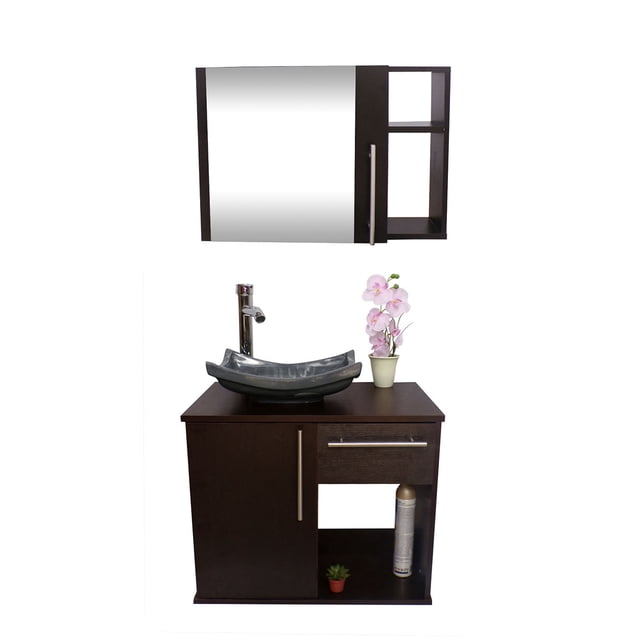Combo de Gabinete para Baño con Puerta Y Cajón con Lavabo Y Monomando + Botiquín con Espejo