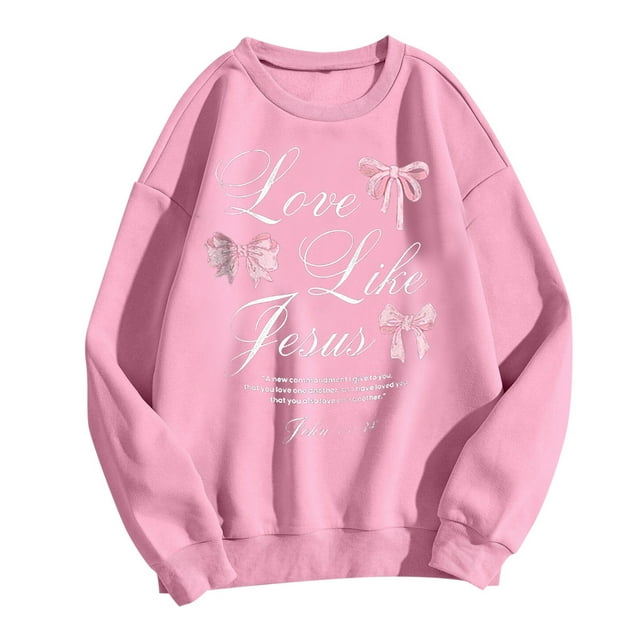 Wyzesi Chandails pour Femmes pour l'Automne Chandail Léger à Col Rond avec Imprimé Lettre et Nœud Amusant Sans Capuche