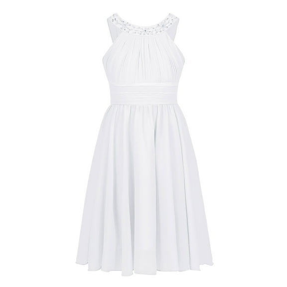 MSemis Kids Chiffon Flower Girls Dress First Communion Bridesmaid Wedding Sequins Halter Neckline Gowns White 12