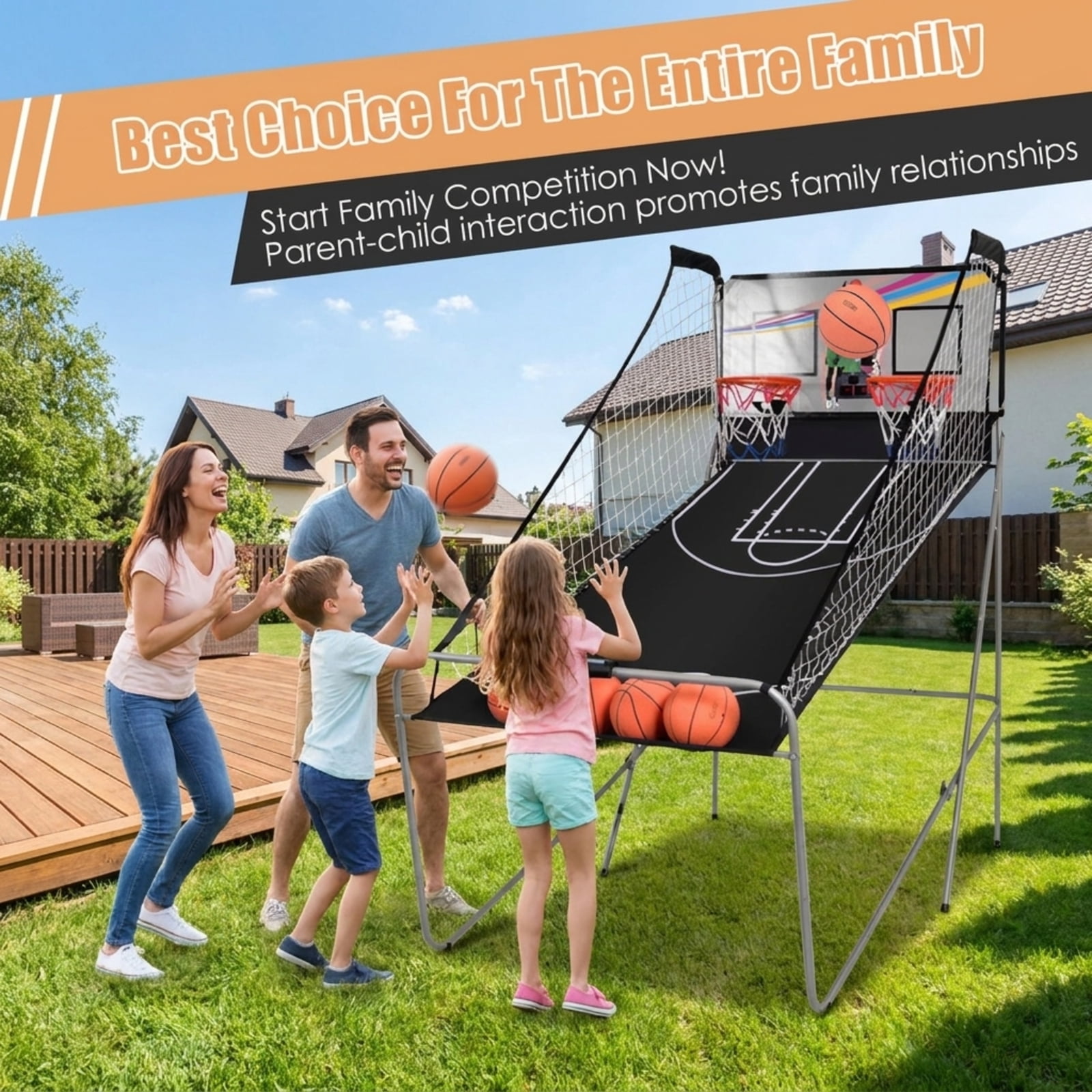 Redsmile Foldable Double Electronic Basketball Game with 4 Balls, Indoor Arcade Basketball Hoop with Dual Electronic Scoreboard Infrared Sensors and Sound Effects, Family Game Toy, Gray