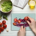thumbnail image 3 of Hello Cutting Board, Lip Shape in Vibrant Watercolor with a Phrase of Love Printed over with Hearts, Decorative Tempered Glass Cutting and Serving Board, Small Size, Magenta Black, by Ambesonne, 3 of 5