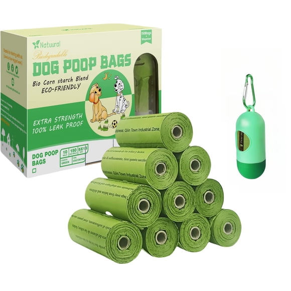 Bolsas biodegradables verdes para excremento de perro Natuural, 150 unidades