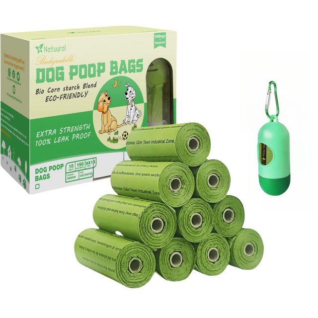 Bolsas biodegradables verdes para excremento de perro Natuural, 150 unidades