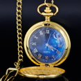 thumbnail image 4 of Reloj de bolsillo Tiong 4,5 cm con números romanos y esfera azul estrellada, 4 of 9