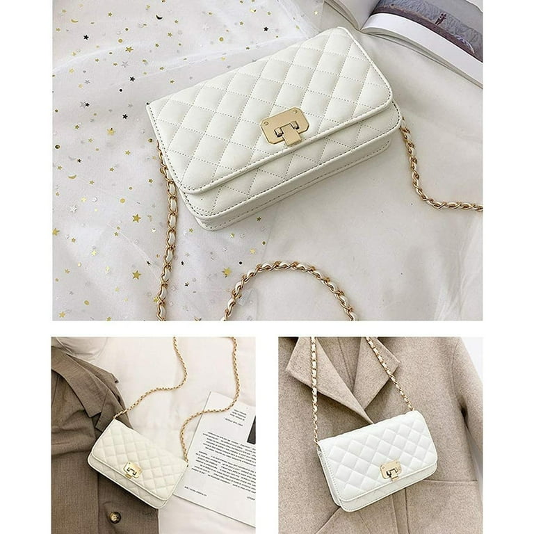Small Purse - Quilted Crossbody Bag for Women - Gold Chain Clutch Purse Bag  for Women,creamy-white，G152456 