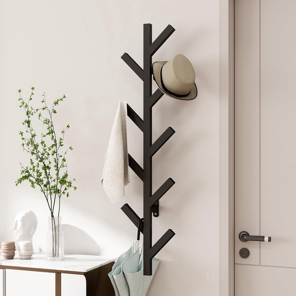 Wall Mounted Metal Coat Rack with 9 Hooks Modern Minimalist & Upright Coat Rack for Hanging Clothes, Hats, Hanging Bags and Scarves Entrance Wall Iron Coat Racks (Black)