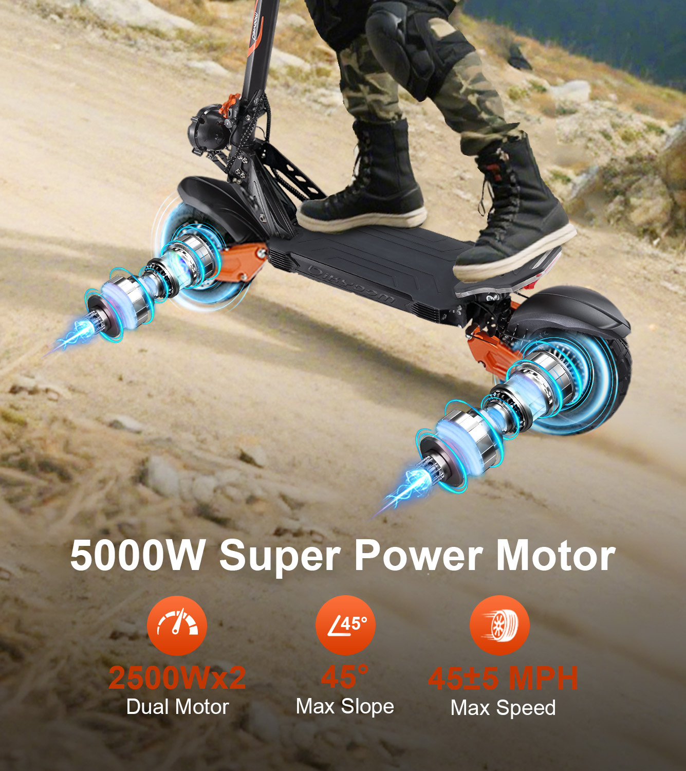 Bikydom 45Mph Electric Scooter for Adults with Seat, 5000W up to 50 Miles Range, 60V/25.6AH E-Scooter NFC Max Load 265lbs