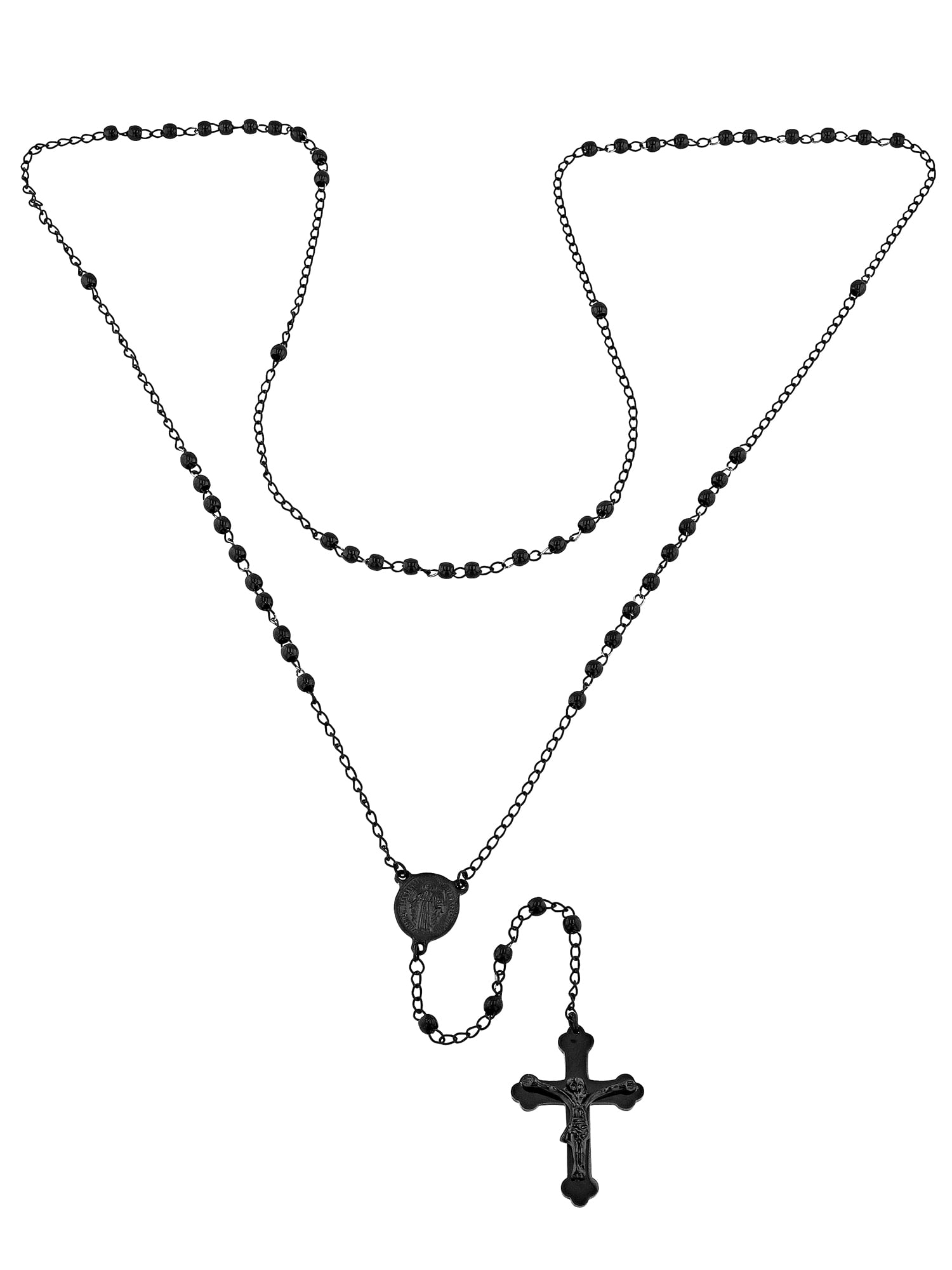 Mens Boy Stainless Steel Bead Chain Rosary Jesus Christ Cross Pendant Necklace 