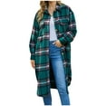JingHai 2024 Women's Plus Size L4Xl Long Flannel Plaid Shacket Jacket