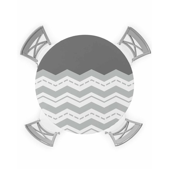 nqOlkjepod Grey Chevron Round Tablecloth, Fitted Table Cover with Elastic for 36"-44" Round Tables, Geometric Ocean Abstract Wavy Striped White Table Cloth Dinning Party Waterproof Tablecloths