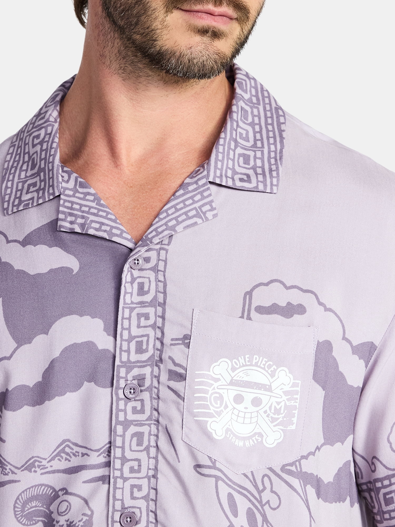 One Piece, Men's & Big Men's Graphic Button-Up Shirt, Straw Hats, Sizes XS-3XL