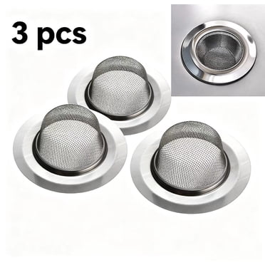 Vruelia 3 Pcs Stainless Steel Kitchen Mesh Silver Sink Strainer Large Wide Rim 4.5" Diameter, for Kitchen Sinks