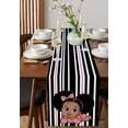 thumbnail image 4 of Black Stripes Table Runner 70 Inches, Cartoon Funny Pink Cute Bow Girl Striped Bed Runner Dresser Scarves Tabletop for Indoor Outdoor Parties/Ceremony/Banquet, 13" x 70", 4 of 8