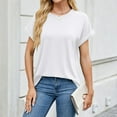 thumbnail image 6 of ZKCCNUK Summer Tops for Women Spring and Summer Solid Color Short Sleeved Round Neck Loose T-shirt Top, 6 of 8