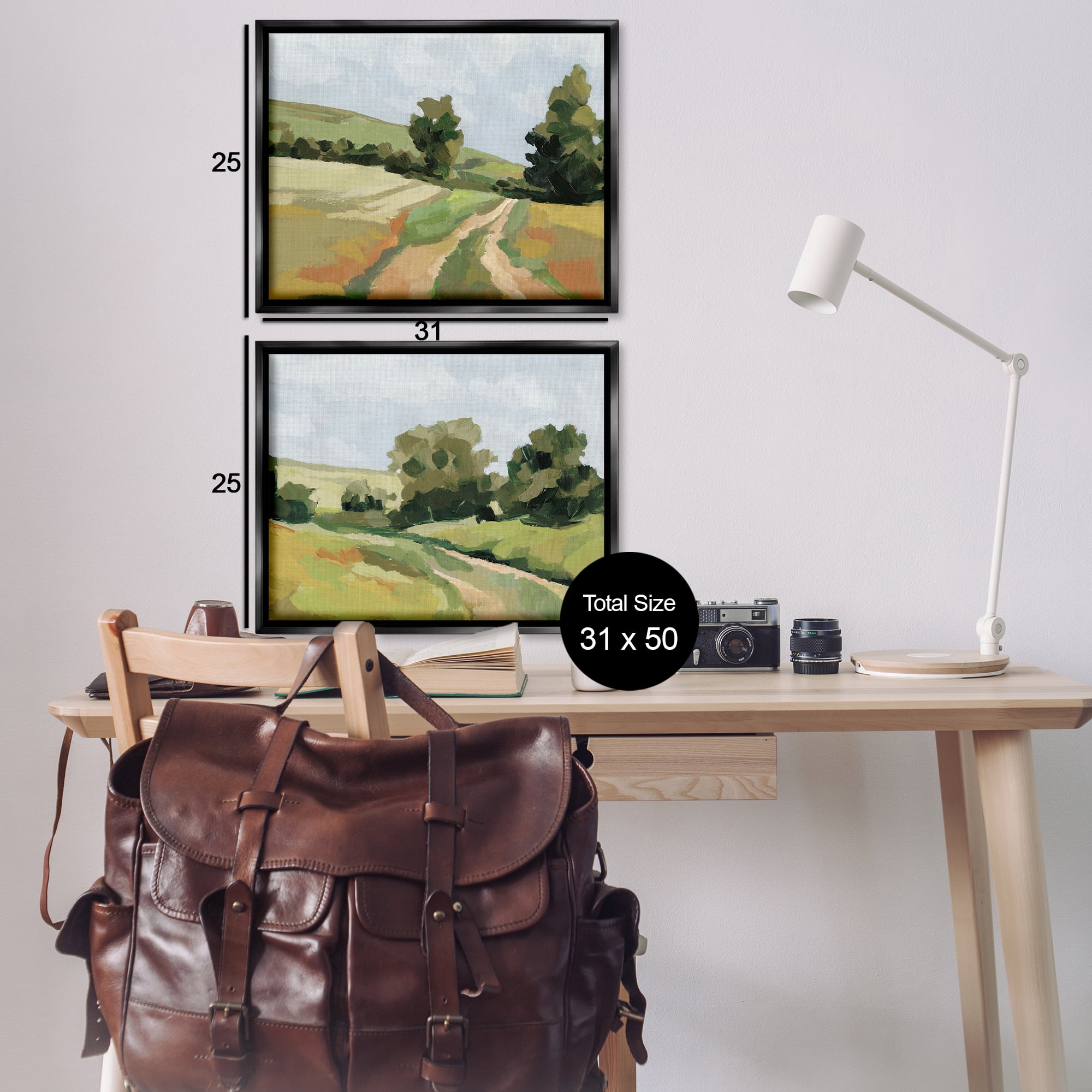 Stupell Industries Abstract Country Road Landscape Landscape & Nature Painting Black Floater Framed Canvas Art Print Wall Art, 31 x 25, Set of 2