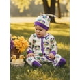 thumbnail image 4 of BemeyourBBs Newborn Baby Boys Girls Mardi Gras Outfit Footed Romper Hat Set Long Sleeve Printed Zip Up Footie Jumpsuit Cute Infant Spring Fall Winter Clothes, 4 of 9