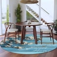 thumbnail image 4 of Farmhouse Wooden Grain Round Area Rugs Collection 8', Vintage Shabby Chic Flower Blue Non Slip Indoor Circular Throw Runner Rug Floor Mat Carpet for Living Room Dining Table Bedroom Nursery, 4 of 9