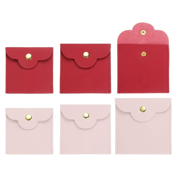 Uxcell 2 Pcs Mini Jewelry Pouch, Small Microfiber Jewelry Bags Soft Jewelry Package Gift Storage Bag Travel Jewelry Bag for Women Rings Necklace Bracelet, Red/Pink