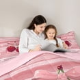 thumbnail image 5 of Homewish Pink Bowknot Cherry Full Size Comforter Sets for Girl, Chic Fashion Stripes Abstract Bedding Comforter Set, Valentine's Day Reversible Bedding Sets, Microfiber Bedroom Decor, 3pcs, 5 of 8