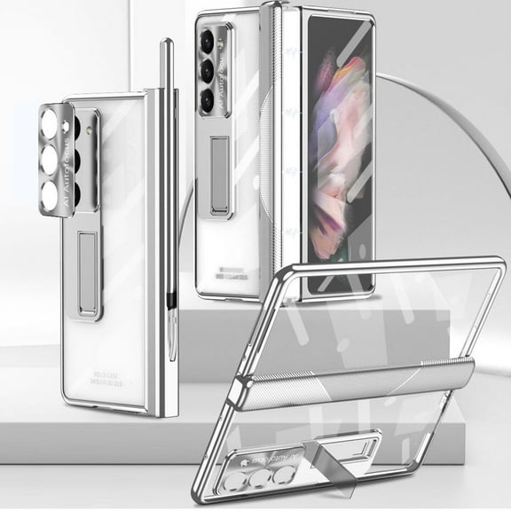 Compatible with Samsung Galaxy Z Fold 5 Clear Case with Screen Protector Transparent Plating Z Fold 5 Case with S Pen-Silver
