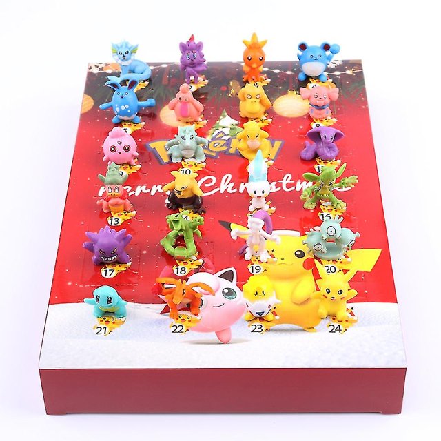 24 Uds Caja Ciega de Calendario de Adviento Oso de Fresa para Figuras de Acción Pokémon