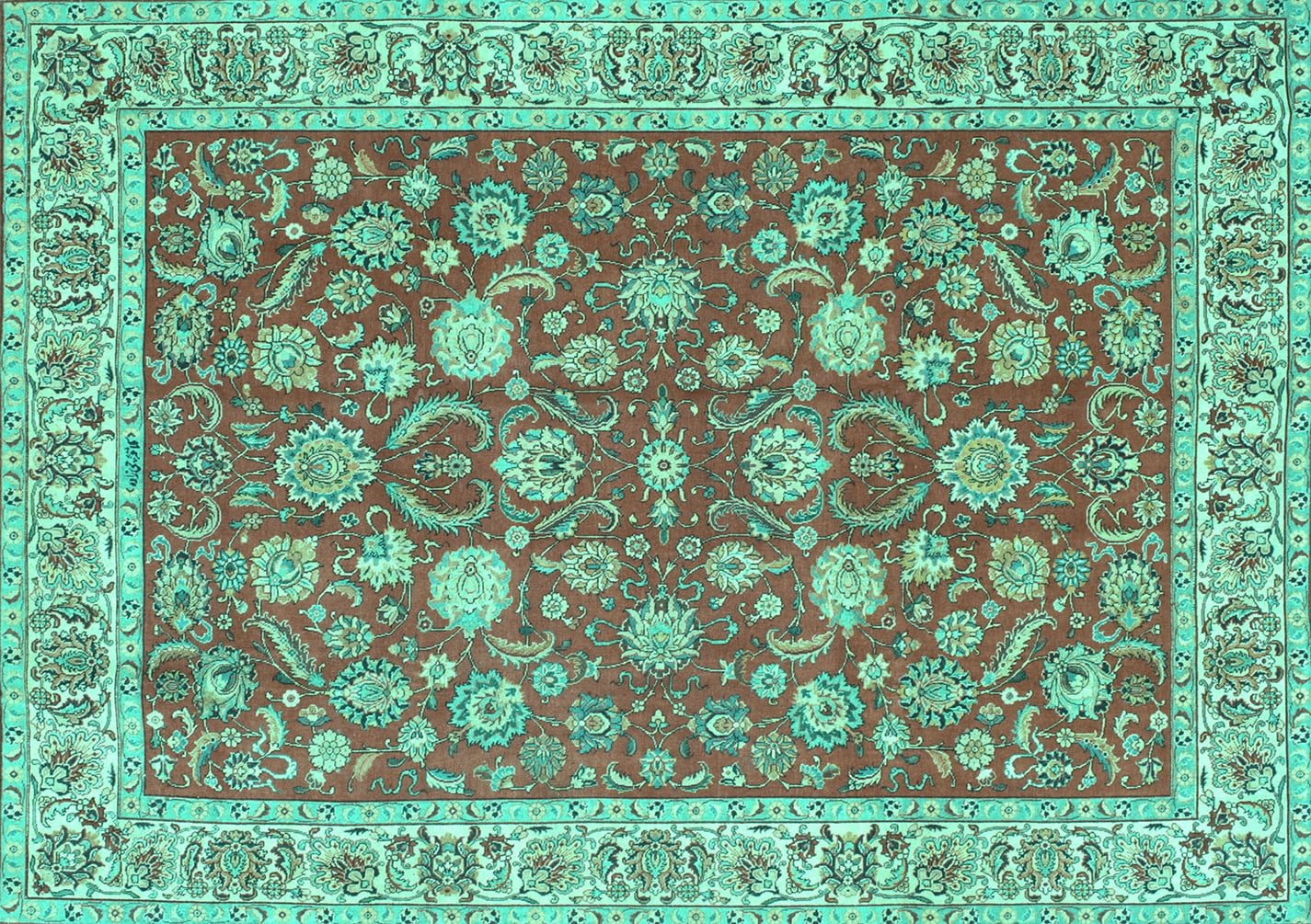 Ahgly Company Indoor Rectangle Persian Turquoise Blue Traditional Area ...