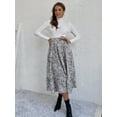thumbnail image 1 of Gartered High Waist Floral Print Midi Skirt Below Knee Length, 1 of 3