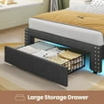 thumbnail image 5 of Twin Beds with LED Light and Charging Port, Upholstered Platform Bed with Storage Headboard and 1 Drawer, Geometric Lines, Modern Nailhead Trim, No Box Spring Needed, Dark Gray, 5 of 8