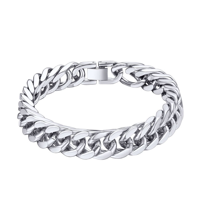 PROSTEEL Pulseras de cadenas cubanas de plata para hombre de 17 mm, pulsera gruesa de acero inoxidable con eslabones de Franco para niños, pulsera de mano de moda, regalo de Navidad, 21cm/8.3"