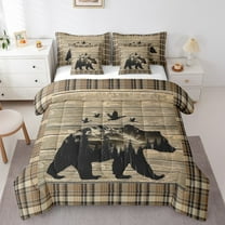 Erosebridal Farmhouse Bear Bedding Sets Twin Size, Woodland Wildlife Comforter Sets with Sheets, Brown Buffalo Bed Set, Lightweight Bedroom Decor, 7pcs