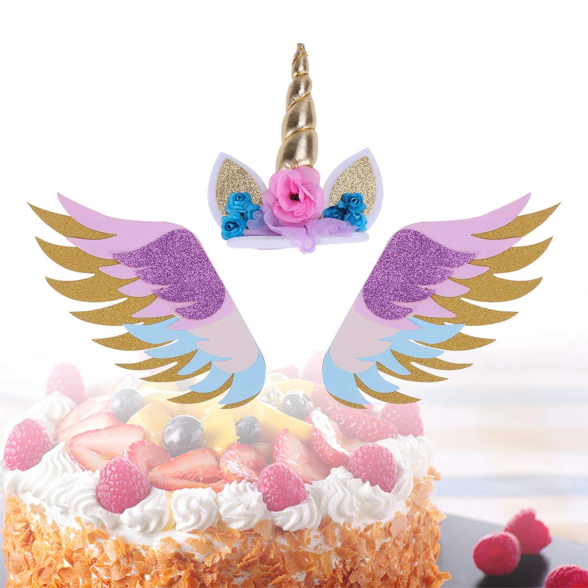 Unicorn Wings Cake Topper Glitter Paper Cake Insertion Card Cake Decoration Cupcake Toppers Birthday Baby Shower Wedding 3PCS - image 4 of 6