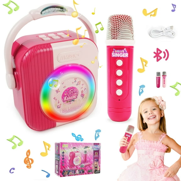 JBeeCtrl Mini Karaoke Machine for Kids with 2 Wireless Microphones Kids Karaoke Machine Toys for 3 4 5 6 7 8 9 10 Years Old Girls Birthday Gifts