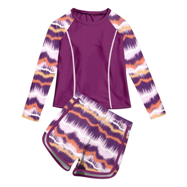 Odeerbi 2-10 Años Traje de Baño de Manga Larga Con Lycra Para Niñas Dos Piezas Traje de Baño de Entrenamiento Hawaiano Traje de Baño Con Estampado Floral Bañador Con Lycra Para Niñas