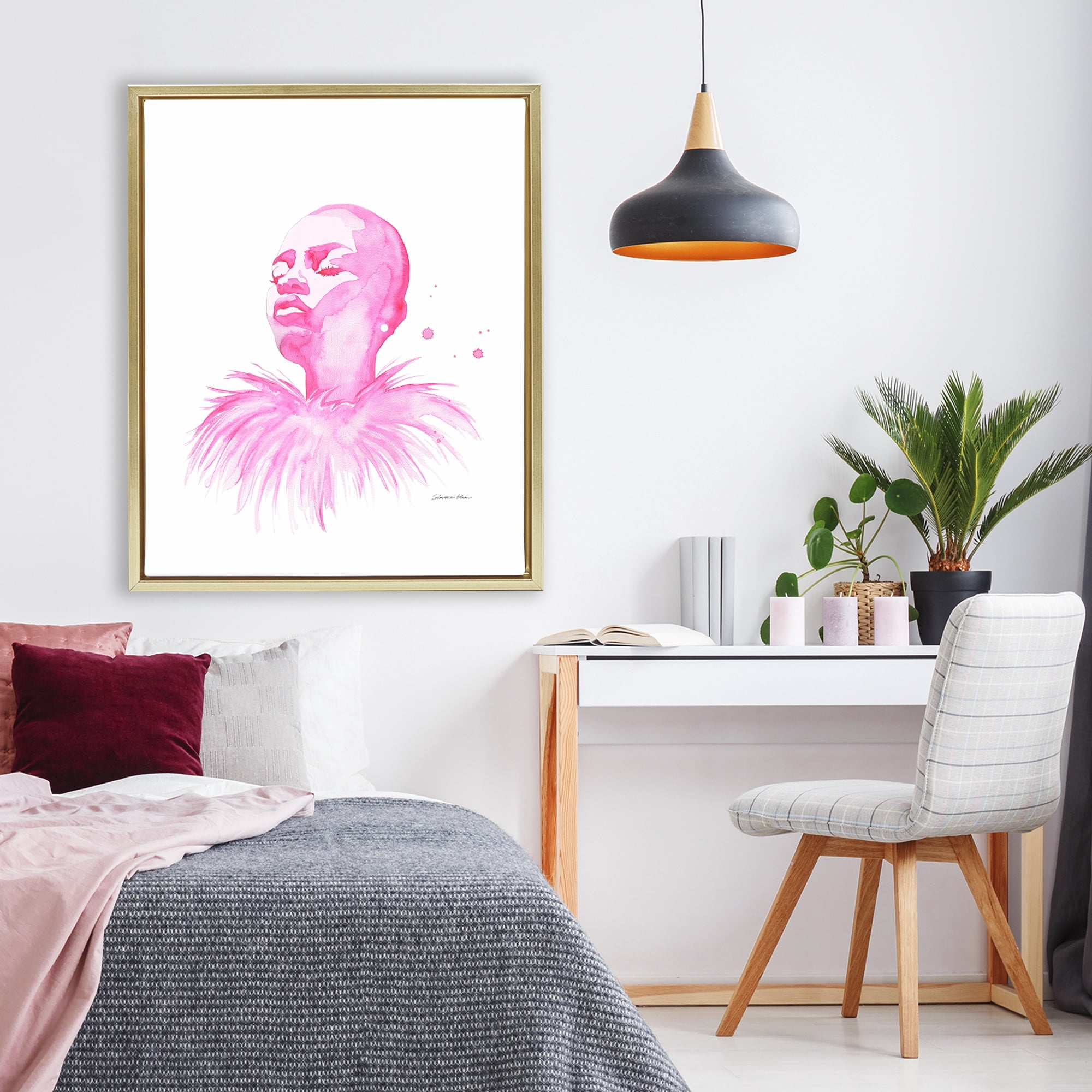 Stupell Industries In A Pink Mood Portrait Gold Framed Floater Canvas Wall Art, design by Simone Elum