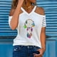 thumbnail image 2 of Blusa de manga corta con estampado de cuello en V informal para mujer a la moda, camiseta de verano con hombros descubiertos Fridja  bn5210, 2 of 8