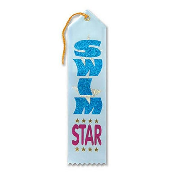 Pack of 6 Sky Blue "Swim Star Award" School Award Ribbon Bookmarks 8"
