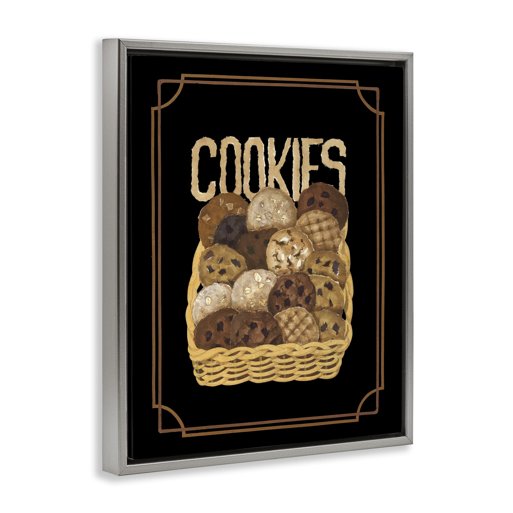 Stupell Industries Assorted Cookie Basket Food & Beverage Painting Gray Floater Framed Art Print Wall Art, 17 x 21