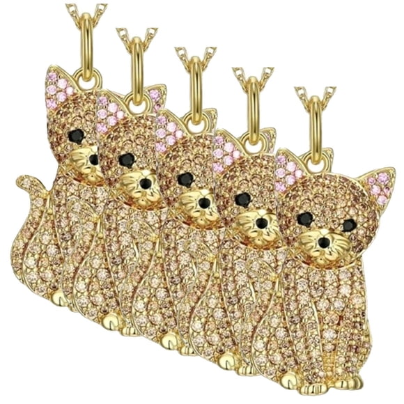 Joyeria de Gatitos CatNeck03 5Pzas Golden Cat Oro Metal Cadenas y Dijes.