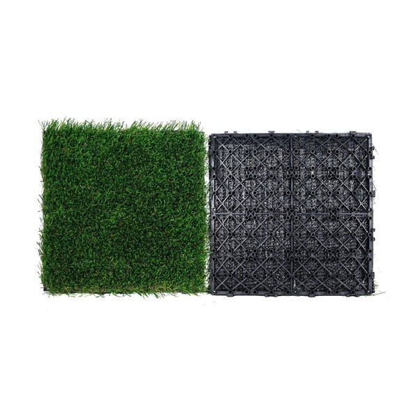 Artificial Grass Tiles Interlocking Turf, 12x12, 18 Pack - Indoor Outdoor Fake Grass Rug, Self-Draining Synthetic Lawn Mat for Patio, Dog Area, Deck, Garden