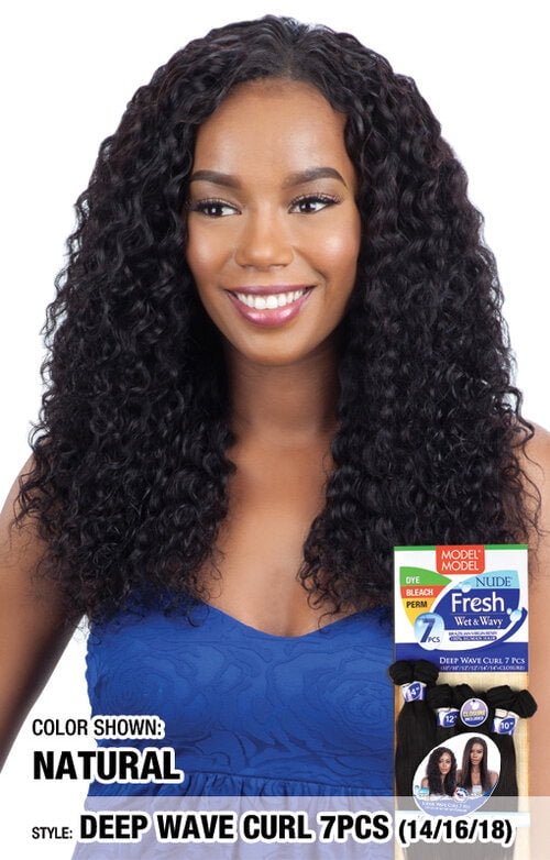 100% HUMAN WEAVE Wet & Wavy Hair 7PCS (Closure Included)-DEEP WAVE NATURAL  COLOR 