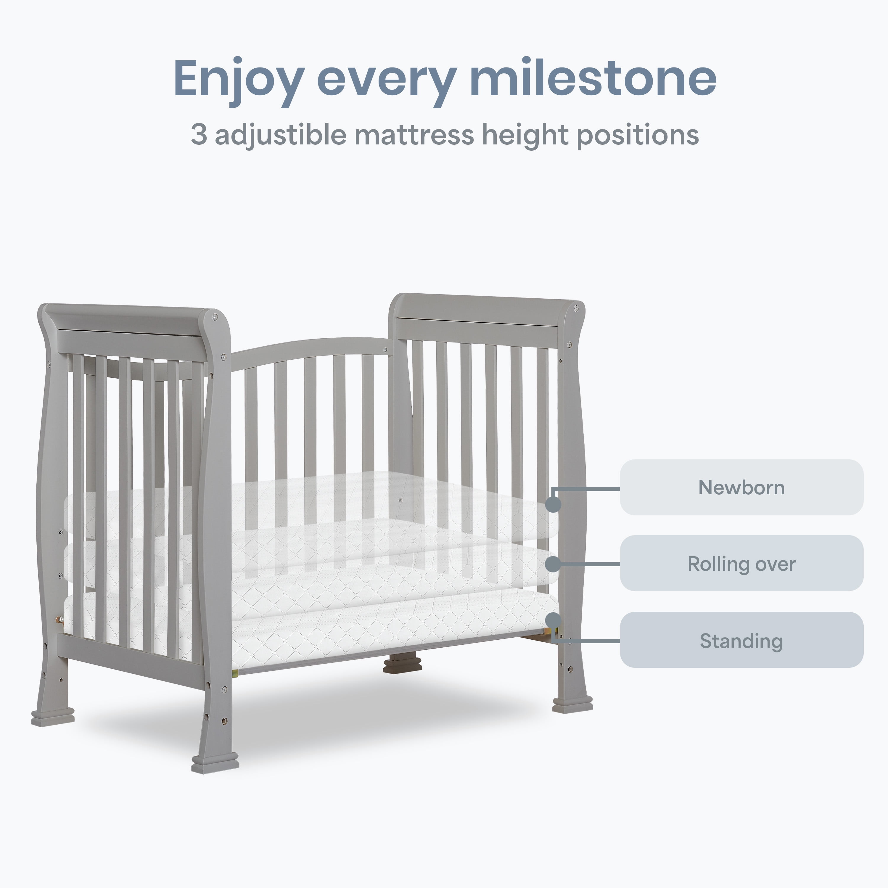 Dream On Me Piper 4-in-1 Convertible Mini Crib, Pebble Grey
