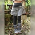 thumbnail image 2 of MORTTIC Women's Asymmetrical Color Block Legging Skirt 2-in-1 Bottom Retro Style Layered Pants with Attached Mini Skirt Gray，S, 2 of 3