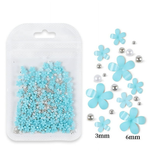 Bolsa de joyería con flores de cinco pétalos para decoración de uñas Joyería de flores acrílicas blancas y rosas con cuentas de oro y plata Flor de resina