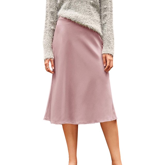 Women's Elegant High Waist Satin A Line Flared Midi Skirt