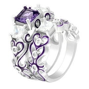 Cherri Purple Bridal Set Cz Princess Engagement Ring Women Ginger Lyne