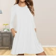 thumbnail image 3 of Tbopshirt Tops for Women,Ladies Fashion Casual Long Sleeve Pure Color Loose T-shirt Dress with Pockets Shirt, 3 of 5