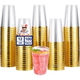 thumbnail image 2 of 100 Pack 12 oz Disposable Plastic Cups Clear Tumblers with Gold Rim for Wedding Thanksgiving Christmas Party Supplies, 2 of 4