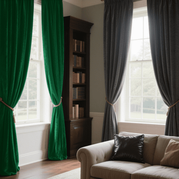 Dark Grey & Dark Green Velvet Mix Curtains with Grommet, Thermal Insulated Super Soft Privacy Noise Reducing Light Filtering Velvet Curtains for Living Room Bedroom Dining Room, 4 Panels
